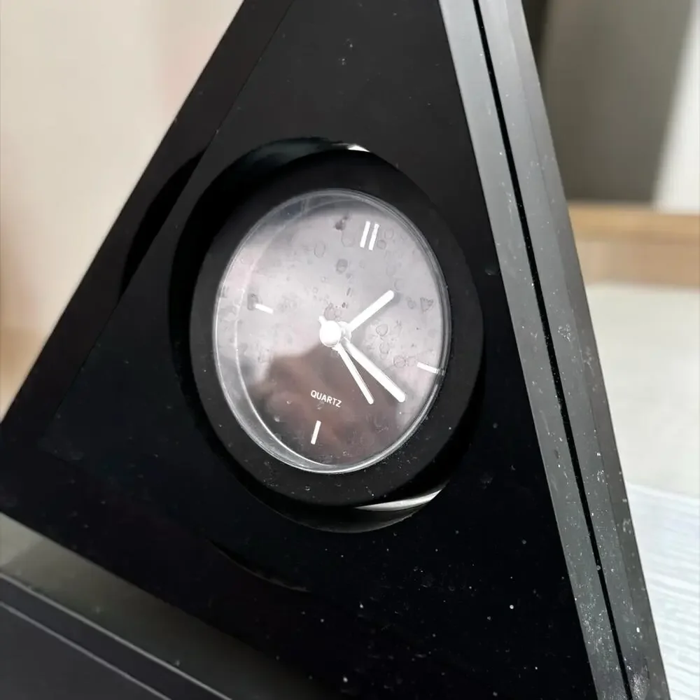 Vintage Triangle Desk Clock Black Geometric Shelf Clock Quartz Minimalist Decor